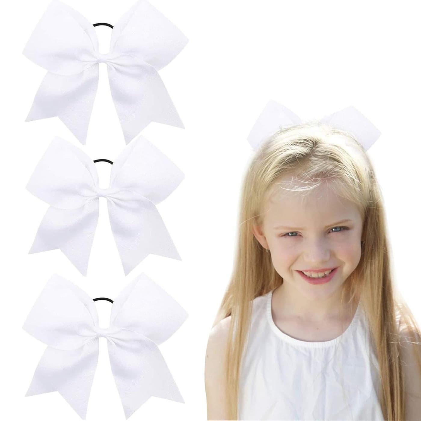 Oaoleer 8inch Jumbo Large Cheer Bows Ponytail Holder Elastic Band Handmade Boutique Hair Accessories for Cheerleading Teen Girls College Women Sports 1PCS White