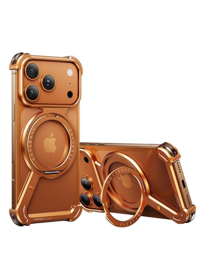 Suitable for iPhone 17ProMax/17Pro rotating magnetic bracket borderless mobile phone case metal hollow mobile phone protective case