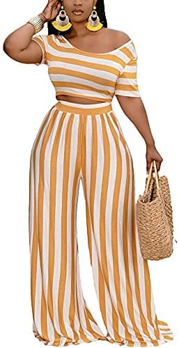 BFFBABY Plus Size 2 Piece Outfits for Women Sexy Backless Short Sleeve Crop Top High Waist Wide Leg Long Pant Sets Tracksuit