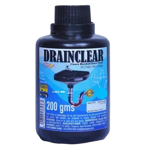 CERO ® DRAINCLEAR (DRY POWDER) Removes Clogs, Blockages in Washbasin, Septic Tank, Sinks, Pipes within 30 mins.Drain expert | Sink cleaner| Toilet Cleaner (180g)
