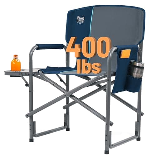 Timber Ridge Aluminum Oversized Camping Chair Lightweight Portable Directors Chair with Side Table Detachable Side Pocket for Outdoor Camping Lawn Picnic Support 400lbs Blue