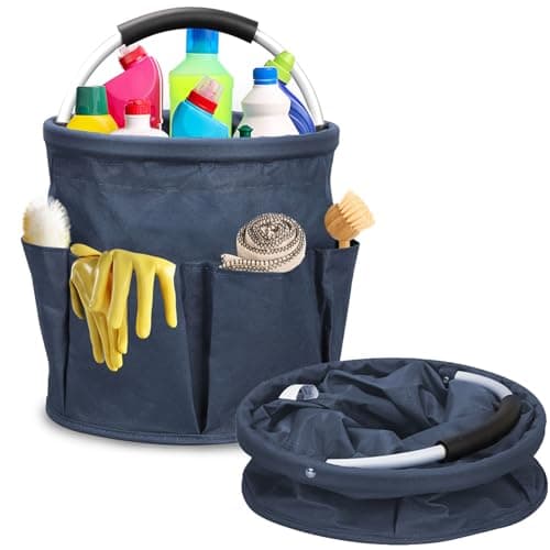 Ashmacdo Cleaning Caddy for Cleaning Supplies,17L Cleaning Supply Caddy with Handle Foldable Cleaning Supplies Organizer Bucket Cleaning Products Organizers for Home, Garden(Navy Blue)
