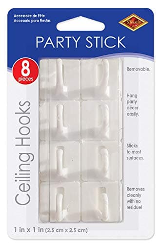 Beistle 8 Piece White Plastic Ceiling Hooks With Removable Adhesive For Hanging Party Decorations Easy To Use 1 x 1