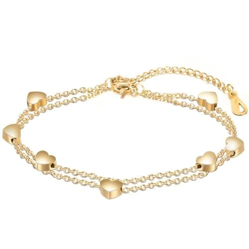 MEENAZ Bracelet for Women Girls Gold Bracelets for Women and Girls Western Stainless Steel Heart Charm Chain Bracelet Birthday Gifts For Women Valentine Gift for Girls anti tarnish adjustable stylish