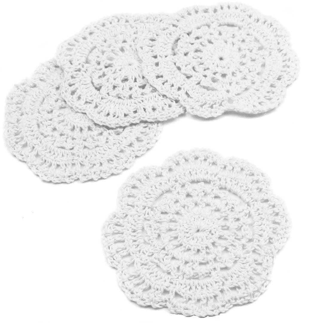 kilofly Small Crochet Cotton Lace Coasters Doilies Pack Set, 4pc, White, Round, 4 inch