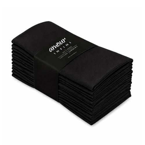AMOUR INFINI Cotton Cloth Napkins Set of 12 - Soft Premium Dinner Napkins with Hemmed Edges, Hotel Quality 18x18 Inch for Home Dining, Table Decor (Black)