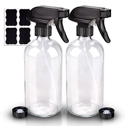 Wedama Glass Spray Bottle, 2 Pack Clear 16 oz Glass Spray Bottles for Cleaning Solutions and Essential Oils, Refillable Empty Spray Bottle with Adjustable Nozzles for Alcohol, Plant and Hair Care