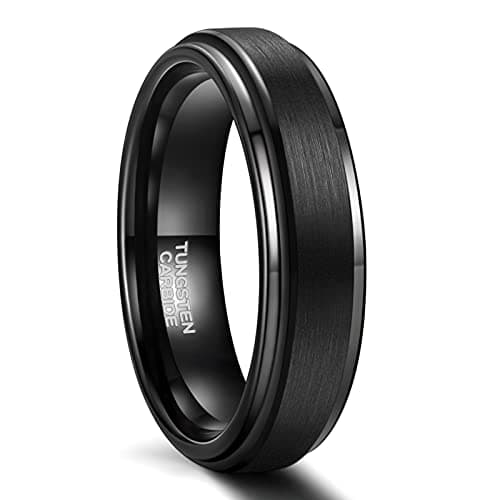 Greenpod 6mm Black Wedding Ring for Men Women Brushed Tungsten Carbide Engagement Band Ring Size 12