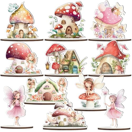DoubleFill 11 Pcs Wooden Fairy Party Decorations Fairy First Birthday Decoration Mushroom Table Sign Forest Baby Shower Centerpieces Party Favors Supplies for Home Birthday