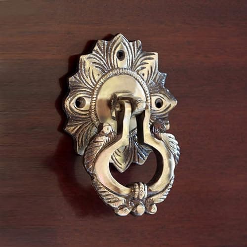 ExclusiveLane 'Peacock' Brass Door Knocker for Main Door (100% Pure Brass, 0.4 Kg, 3.5 x 1.2 x 4.3 Inch, Hand-Etched Carved)|Vintage Front Door Knocker Brass Metallic Gold with Antique Black Finish