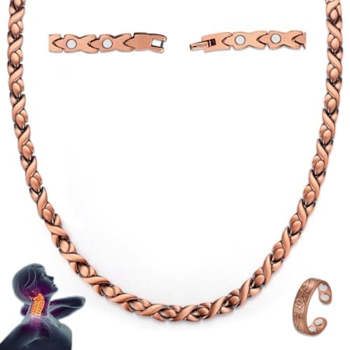 Vicmag Copper Magnetic Necklace for Women Men - Ultra Strength Magnets-99.9% Solid Pure Copper Ring Necklace for Neck Gift