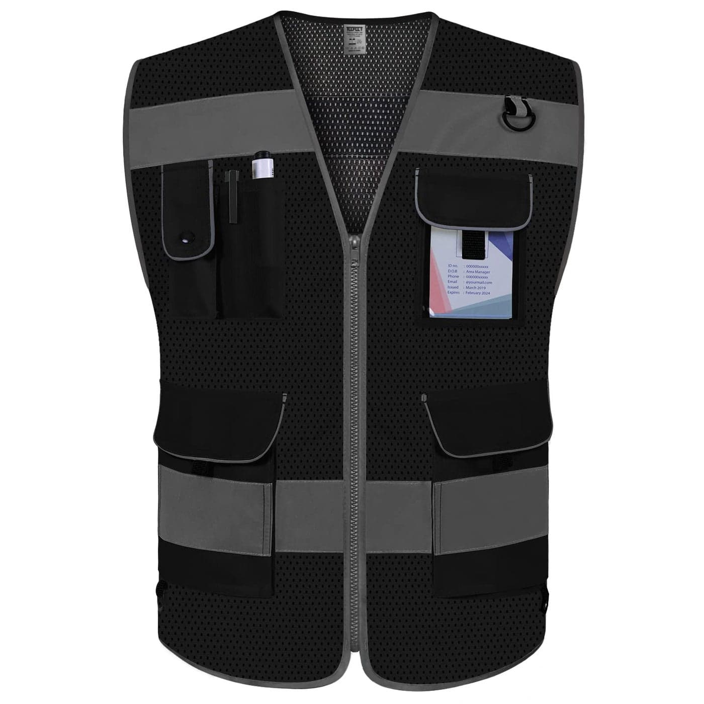 TCCFCCT Mesh Hi Vis Vest 9 Pockets High Visibility Reflective Safety Vest for Men Women Safety Construction Vest with Reflective Strips Meets ANSIISEA Standards Black Medium
