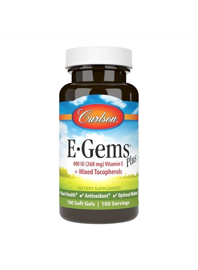 E-Gems Plus, 400 IU (268 mg), Natural-Source Vitamin E, Optimal Wellness, 100 Soft Gels