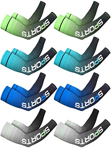 Newcotte 8 Pairs UV Sun Protection Arm Sleeve for Men Women Cooling Sport Sleeve to Cover Arm Ice Silk Compression Cover(Elegant Color)