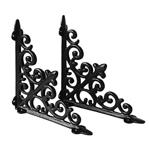 BOSCO Designer Multipurpose Shelf Bracket Set of 2 – 8 x 8 Inch (20x20 cm) Heavy Duty Wrought Iron Wall Brackets with Fittings – Black Wall Angle Shelf Support for Home, Garage, Garden, Office