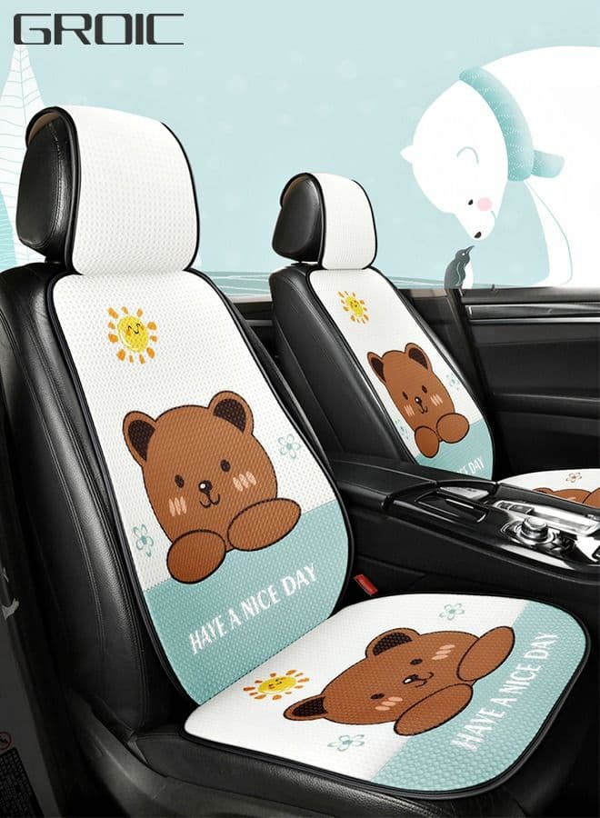 1 Pack Cute Auto Seat Covers Breathable Car Seat Cover Fit All Weather, Cartoon Bear Anti-Slip Driver Covers Universal Fit Most Cars, Automotive Summer Cool Protection Vehicle Cushion Cover