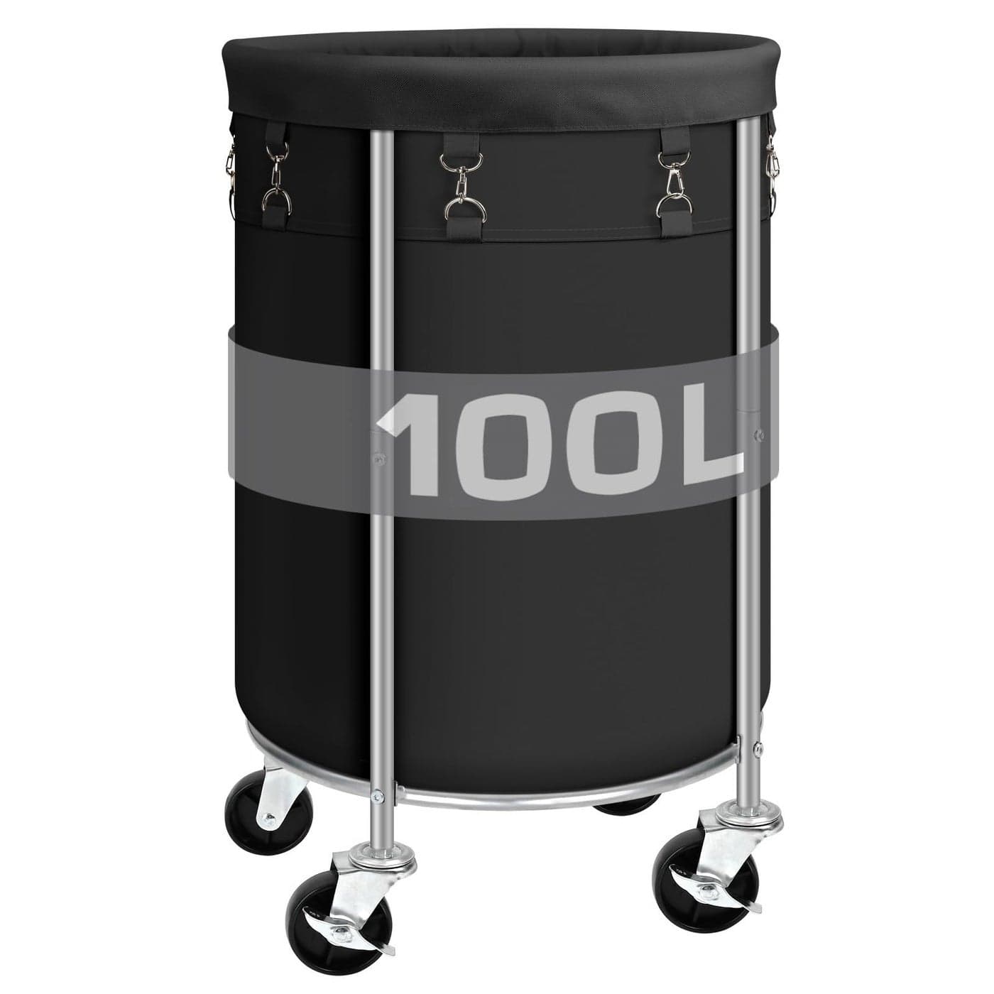 Laundry Hamper with Wheels 100L Round Rolling Laundry Basket Sorter with Removable Bag Clothes Cart Organizer with Steel Frame for Bedroom Bathroom Laundry Room Black