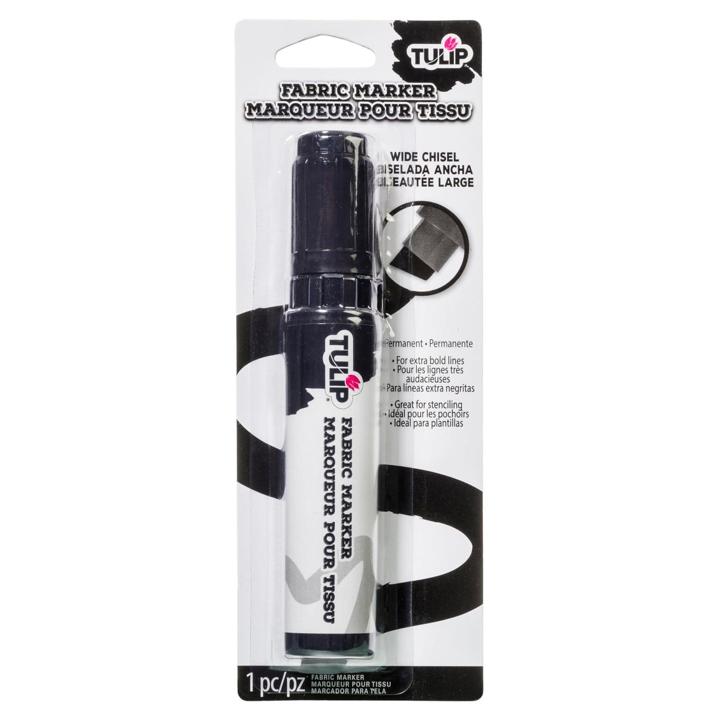 Tulip Permanent Fabric Marker Black Jumbo Chisel Tip Nontoxic No Heat Set Minimal Bleed Fast Drying for Clothes Shoes Bags Fabric Crafts