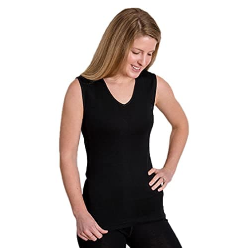 Hocosa Organic Wool-Silk Sleeveless Underwear Shirt for Women, Black, Size 38/US 8