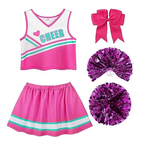 ReliBeauty Cheerleader Costume for Girls Cheer Uniform Outfit, Pink.130