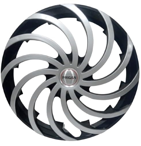 PRIGAN 14 Inch Universal Silver Black Wheel Cover/Cap for All 14 Inch Cars (Size 14 Inch) (Set of 4 Pcs) (Press Fitting) Model- Cyclone Silver Black 14