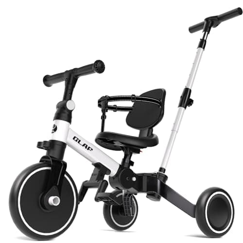 Glaf Tricycle for Toddlers 13 Toddler Bike with Push Handle 24 Years Baby Bike Toys for 2 Years Boys and Girls Balance Bike with Adjustable Seat Height and Backrest Birthday Gift White