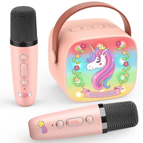 Unicorn Karaoke Microphone Machine Toys Colorful LED Portable Bluetooth Speaker with 2 Wireless Mics Toys for 4 5 6 7 8 9 Years Old Girls Kids Christmas Birthday Gifts Stocking Stuffers for Grandkids