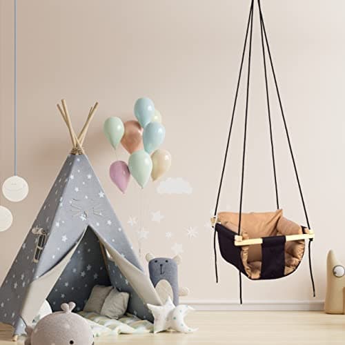 BOFFLE Swing | Baby Swing Hanging Indoor Outdoor | Jhula for Baby | Baby Garden Swing | Jhula for Childrens| (6 Months to 3 Years) (Up to 25 kg) (Black CHIKU)