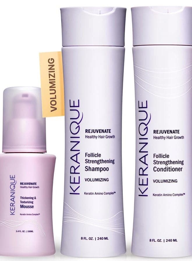 Volumizing Shampoo and Conditioner Set with Thickening Mousse - Keratin Enriched Volume Kit for Thinning, Fine, Damaged, Dry Hair - Color Safe, Sulfate Free, No Alcohol Formula for Women
