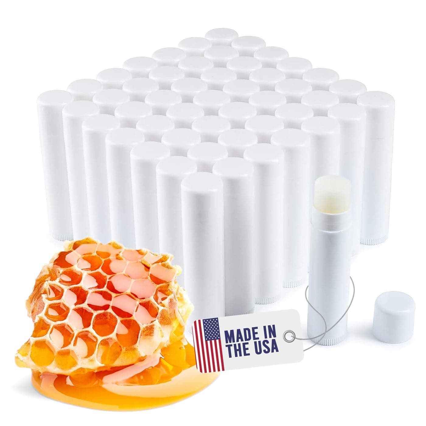 Lip Balm Bulk Unlabeled Made in USA 50 Pack Honey Bulk Chapstick Natural Ingredients Vitamin E Shea Butter Custom Chapstick Bulk For Party Wedding Favors