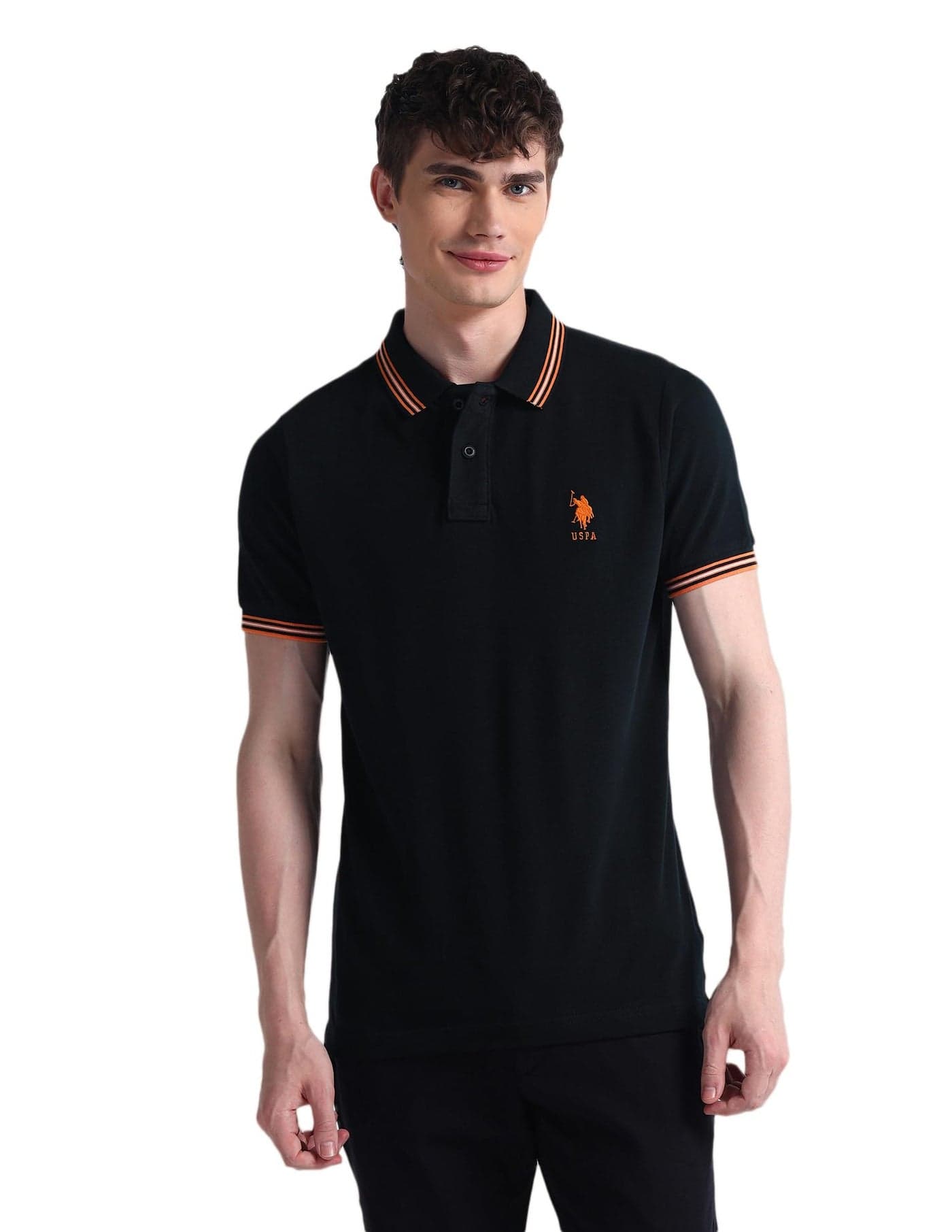 U.S. POLO ASSN. Solid Slim Fit Polo T Shirts for Men - 100% Cotton, Half Sleeves Mens Tshirt - M, Black