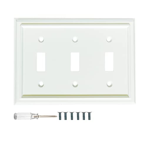 Wall Plates, Duplex Outlet Covers, Toggle Light Switch Plates, Decorator Light Switch Cover, Bamboo Fiber Material Wall Plate, Standard Size Wall Plates of various styles, White (3 Gang Toggle 1 Pack)