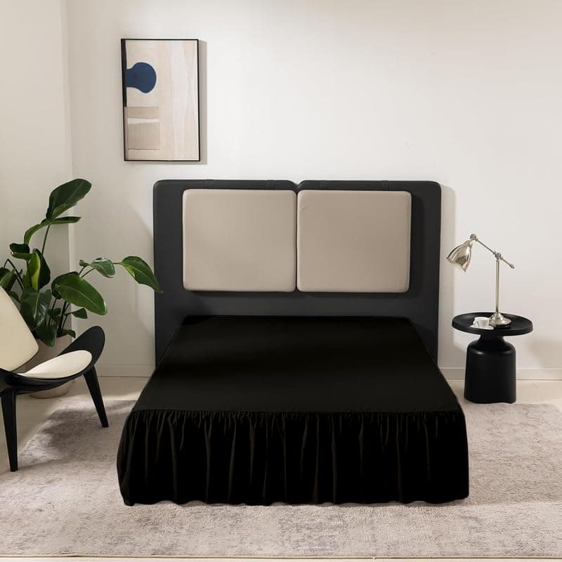 KANCHI DCOR Microfiber Ruffle Bed Skirt Three Sided Coverage Shrinkage and Fade Resistant Dust Ruffle Bed Skirt with Platform 15 Inch Drop King Bed 72x84 Inch Black