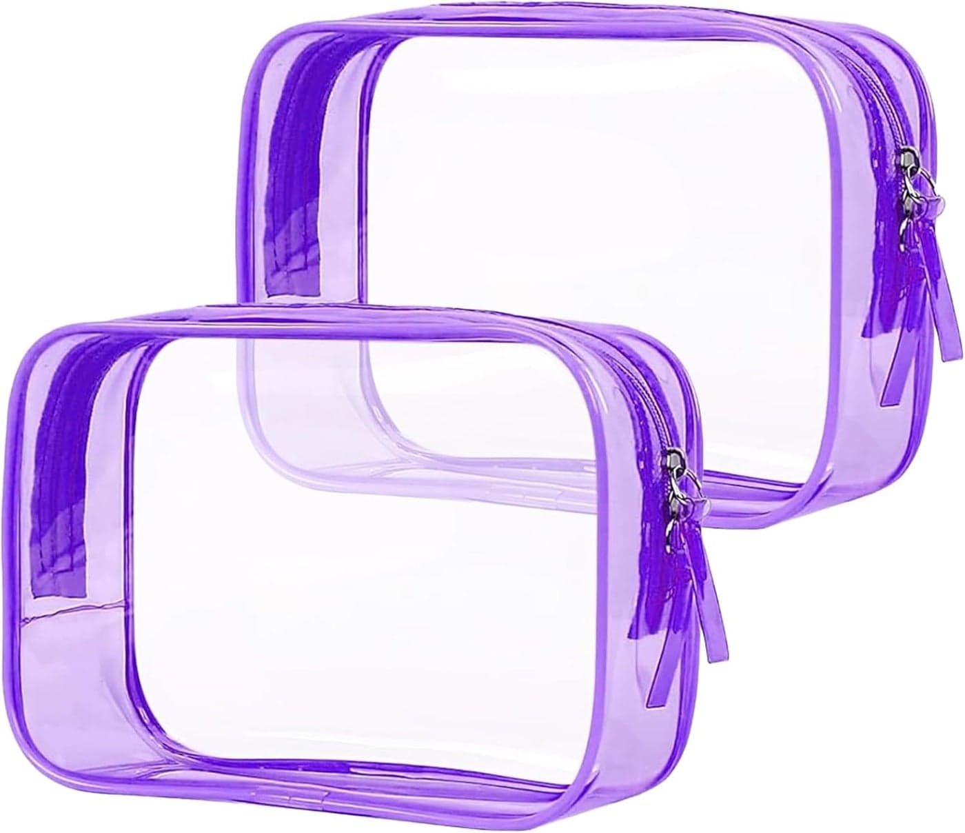 PLULON 2 Pack Clear Travel Toiletry Bag, TSA Approved Toiletry Bag Clear Makeup Bag Quart Size Portable Cosmetic Bags Carry on Travel Accessories Bag for Women Men - Purple