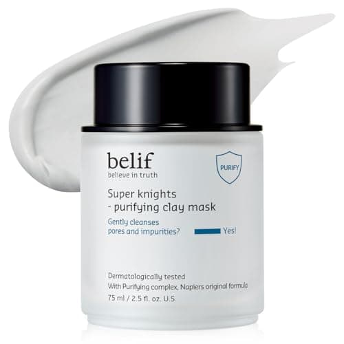 belif Super Knights Purifying Clay Mask, Hyaluronic Acid & Glycerin, Hydrating Wash Off Clay Face Mask, Pore Cleansing & Care, Targets Dryness, Oiliness & Uneven Texture, Korean Skin Care