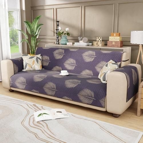 Lukzer Polyester Blend 3 Seater Quilted Sofa Cover Mat Reversible Sapphire Bloom(350 GSM),Full Coverage with Arms & Back Belt Universal Washable Furniture Protector(170-180CM/SC-182-03/A)