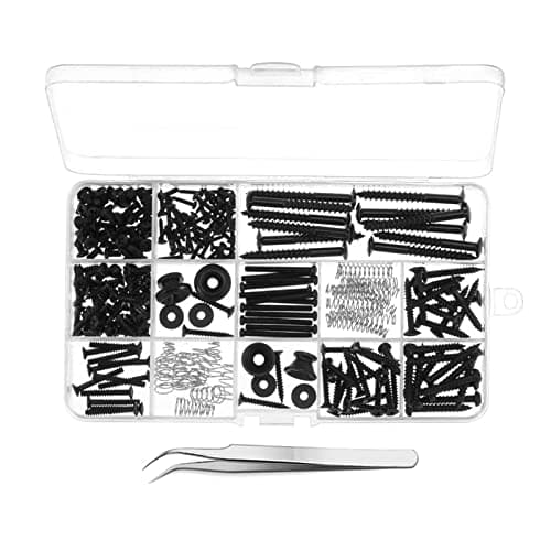 Cheerock Guitar Screws Kit for Electric Guitar Bridge, Pickup, Pickguard, Tuner, Switch, Neck Plate, 254 Pieces Guitar DIY Kit with A Elbow Tweezers (9 Types)