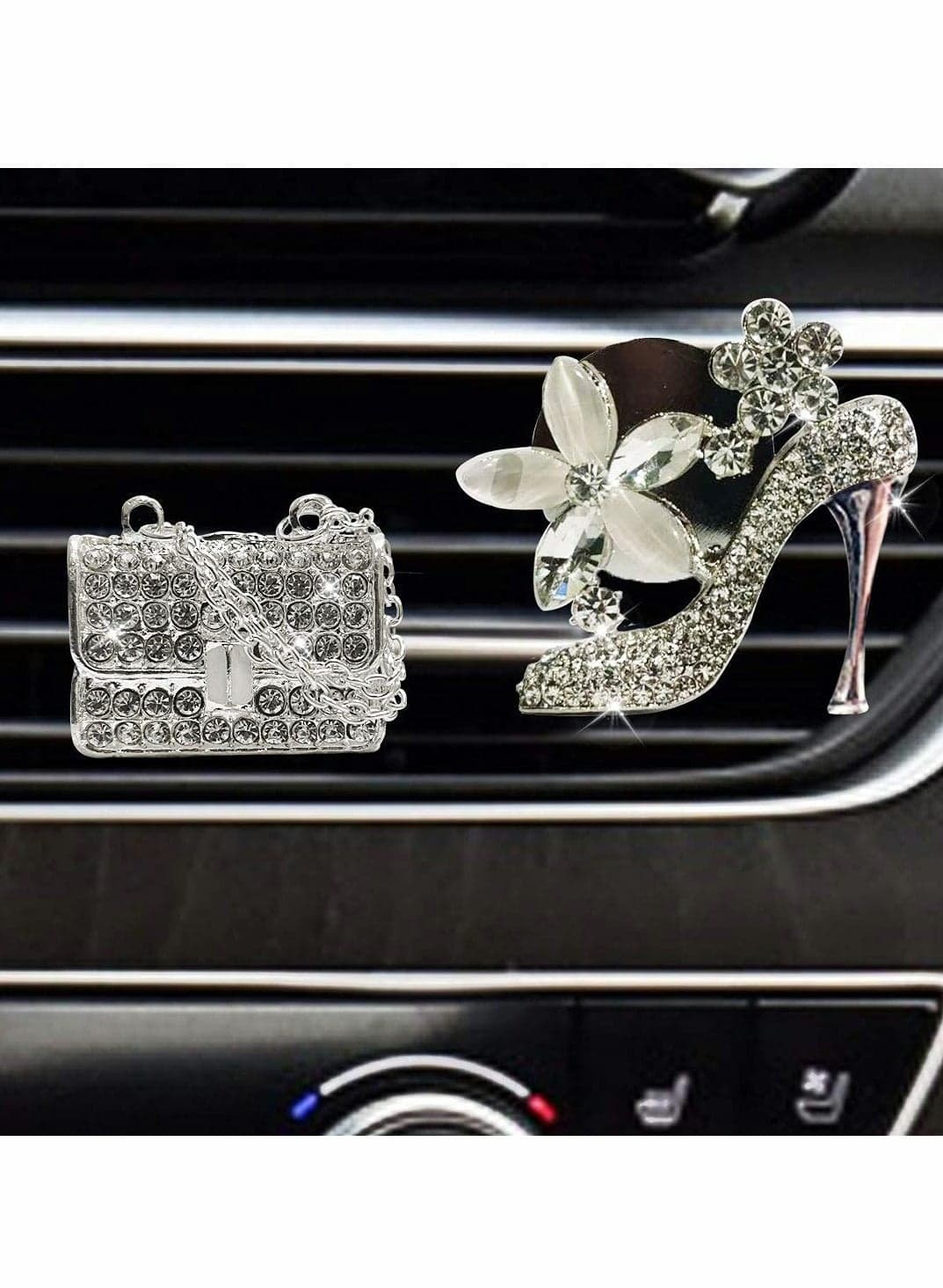Automotive Interior Crystal High Heel Shoe and Magic Bag Car Air Vent Clip Charm