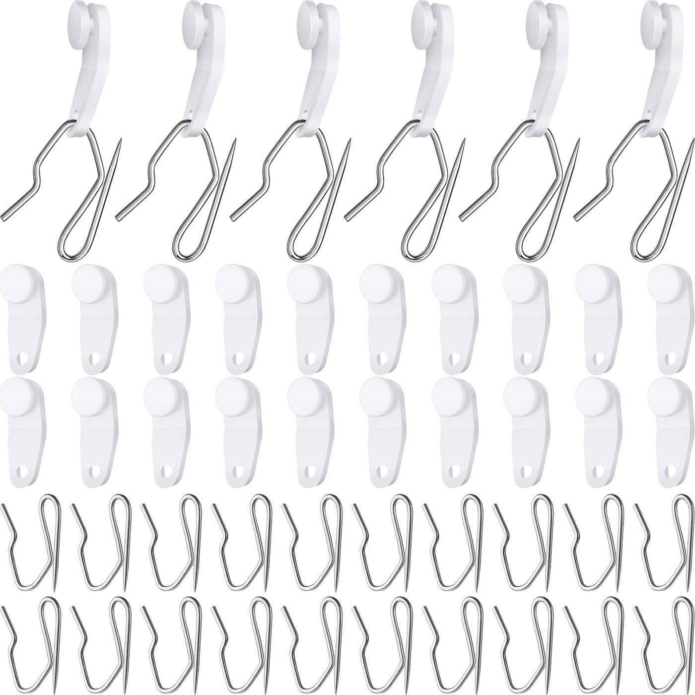160 Pieces Metal Curtain Hooks and Traverse Rod Slides Drapery Hook Pins and White Plastic Snapin Traversing Rod Slides Window Door Shower Curtain Accessories