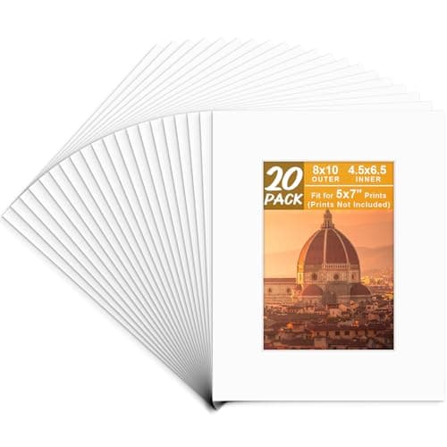 Golden State Art, 8x10 White Picture Mats with White Core Bevel Cut for 5x7 Pictures (Pack of 20 Mats)