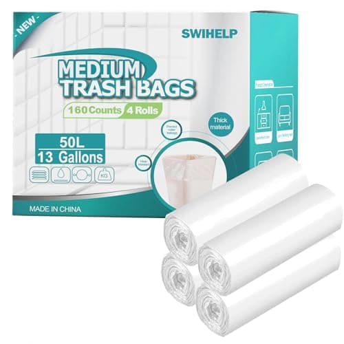SWIHELP Tall Kitchen Trash Bags 13 Gallon Garbage Bags 50 Liters Plastic Trash Can Liners Waste Basket Bin Liners for Home Office Outdoor 160 Counts