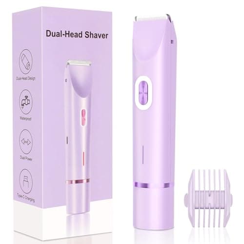 New 2-in-1 Electric Bikini Trimmer for Women - Dual Head Electric Razor,Waterproof Painless Bikini Shaver, Pubic Hair Trimmer for Private Area & Body Hair, Purple