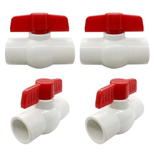 BesNPT 1 PVC Ball Valve Slip Socket Quarter Turn Red THandle Water Pipe Shut Off Valve Pack of 4