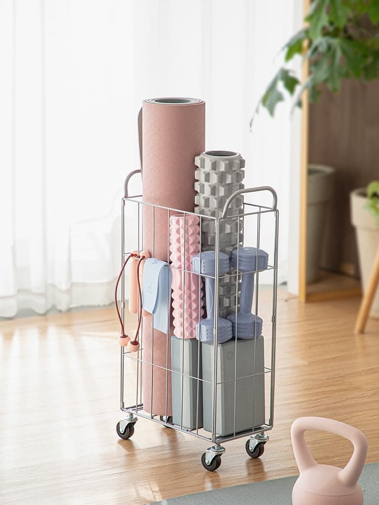 ARHAT ORGANIZERS Fitness Sports Equipment Storage Rack | Home Yoga Mat, Soft Toys Rolling Storage Cart with Wheels | Multi-Purpose Laundry Basket (Metal)