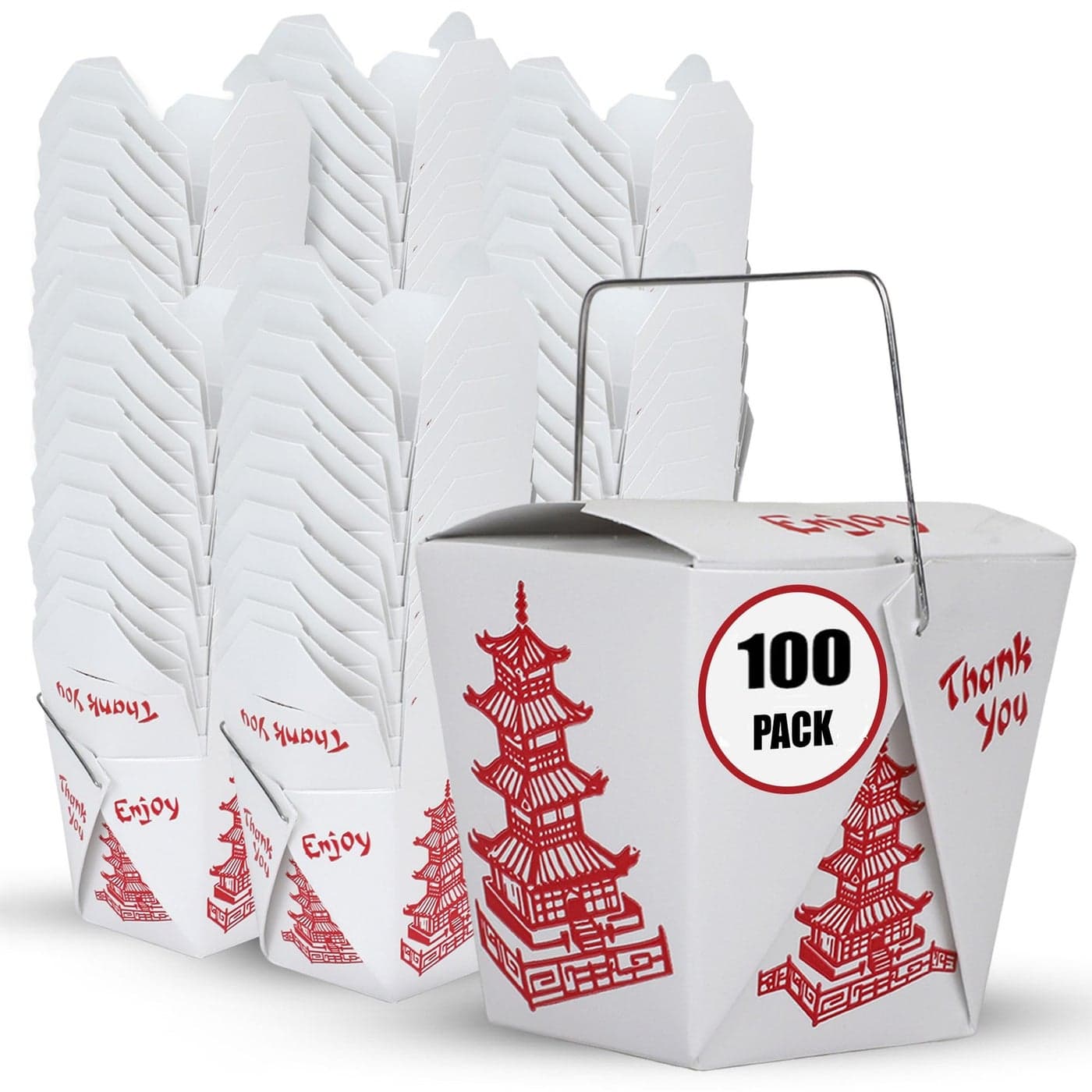 HENRY DOTS Pack of 100 Chinese Take Out Boxes Pagoda 16 ozPint Size Party Favor and Food Pail