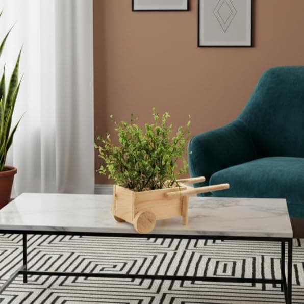 The Better Home Artificial Plants with Wooden Pot (23cm) | Artificial Plants for Decoration | Small Artificial Plant with Pot for Living Room, Kitchen, Office Desk & Showcase Décor Items