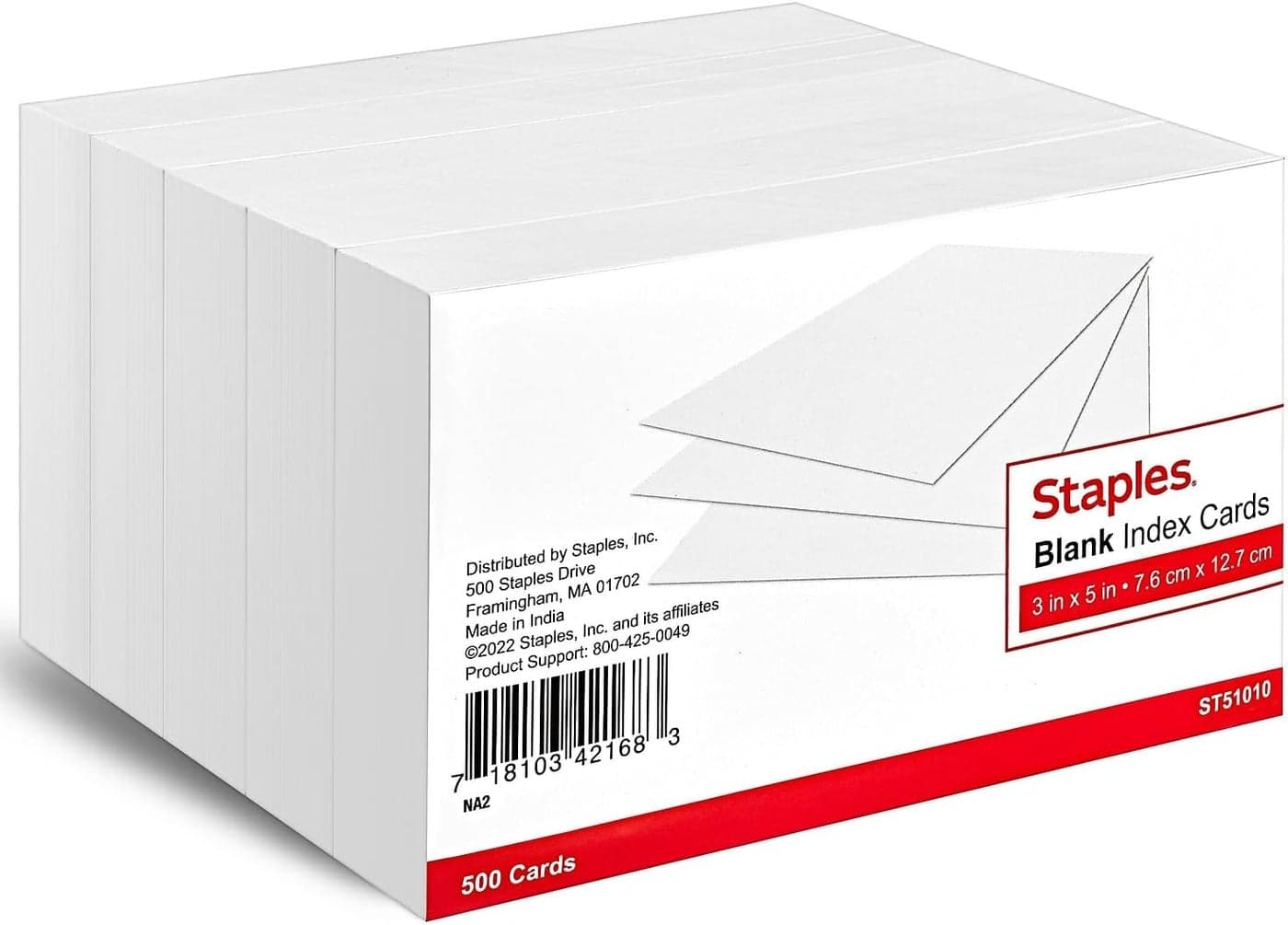 Staples 233593 3Inch X 5Inch Blank White Index Cards 500Pack 51010