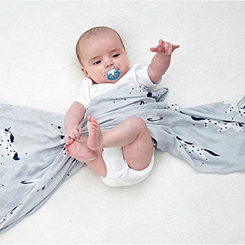 Kassy Pop Printed 6 Layer Bamboo Muslin Blanket Cum Swaddling Towel for Baby, Toddlers | 70% Bamboo, 30% Cotton | AC Quilt, Multi-Purpose Blanket | Toxin Free | 110cm x 110cm (Blue Unicorn Print)