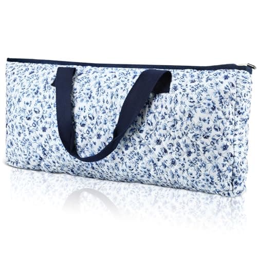 Locmeo Quilted Mahjong Carrying Bag 21 x 98 x 31 Inches Portable Mahjong Bag American Tiles Bags Blue Printed Floral Quilted Carrying Organizer for Women GiftFloralDark Blue