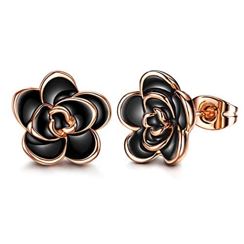 Flower Stud Earrings Hypoallergenic for Women - 18K Gold Plated Rose Earrings for Sensitive Ears, Nickel Free